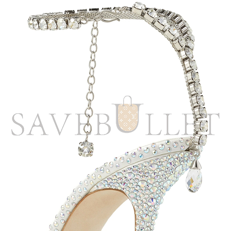 JIMMY CHOO SAEDA 100 IVORY SATIN PUMPS WITH CRYSTAL EMBELLISHMENT SAEDA100BAM JIMMY CHOO SAEDA 100 IVORY SATIN PUMPS WITH CRYSTAL EMBELLISHMENT SAEDA100BAM